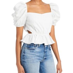 NWT WAYF Ivory Puff Sleeve Cropped‎ Blouse XS